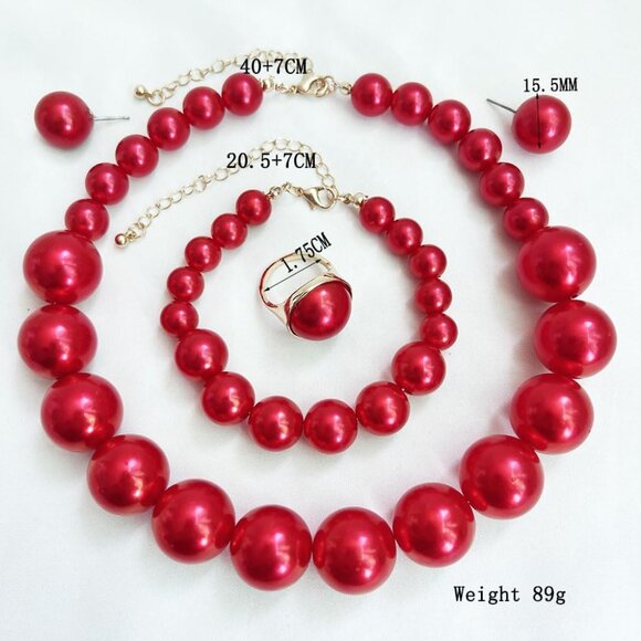 Faux Pearl Jewelry Set for Women Necklace Earrings Bracelet Ring Formal Wedding - Picture 5 of 7